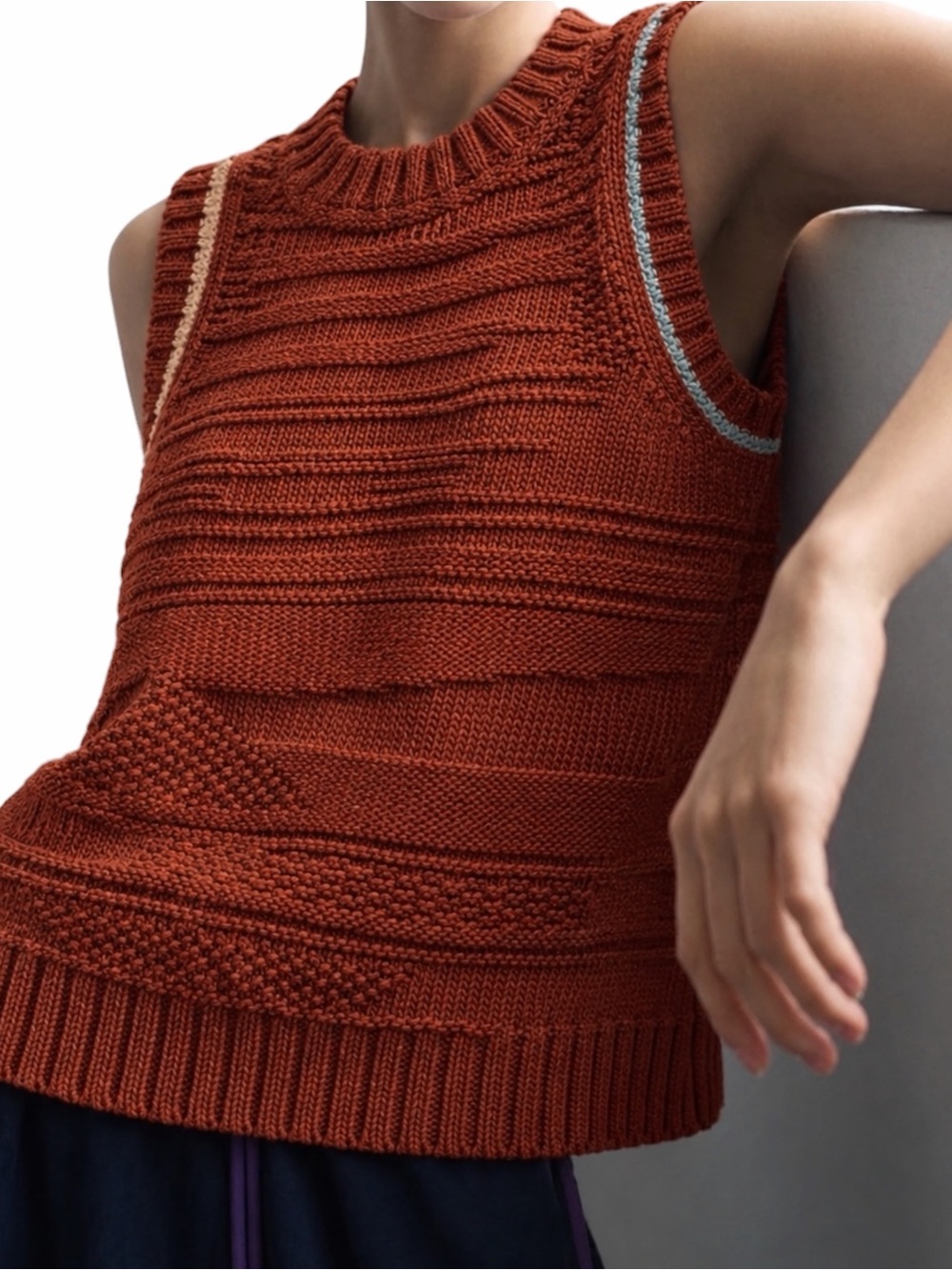 The Endery Textured Sweater Vest in Rescued Pima Cotton Size XS/S Rust Brown